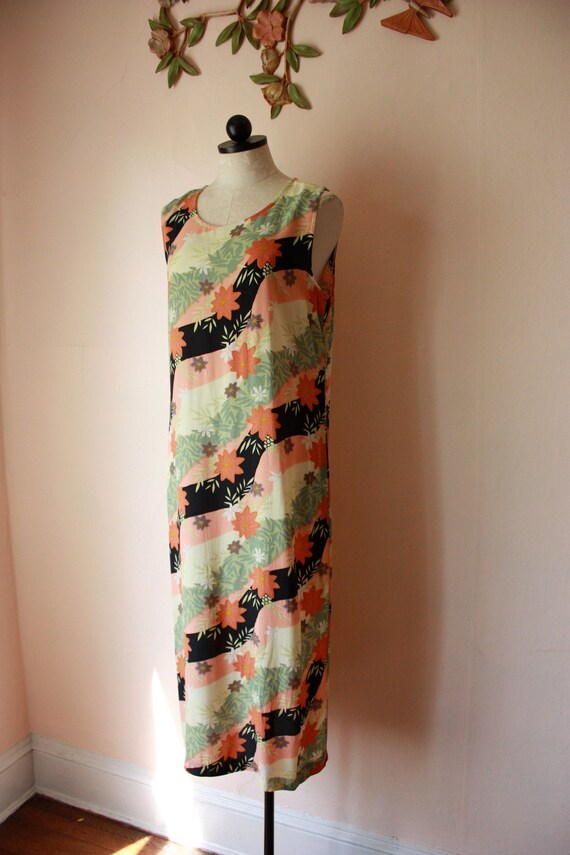 90s Floral Rayon Dress Market Dress Coral Black Se