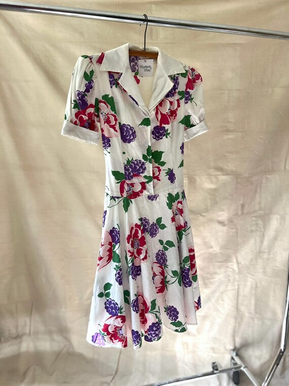 30s 40s Cotton Pique Berry Print Dress / Floral S… - image 8