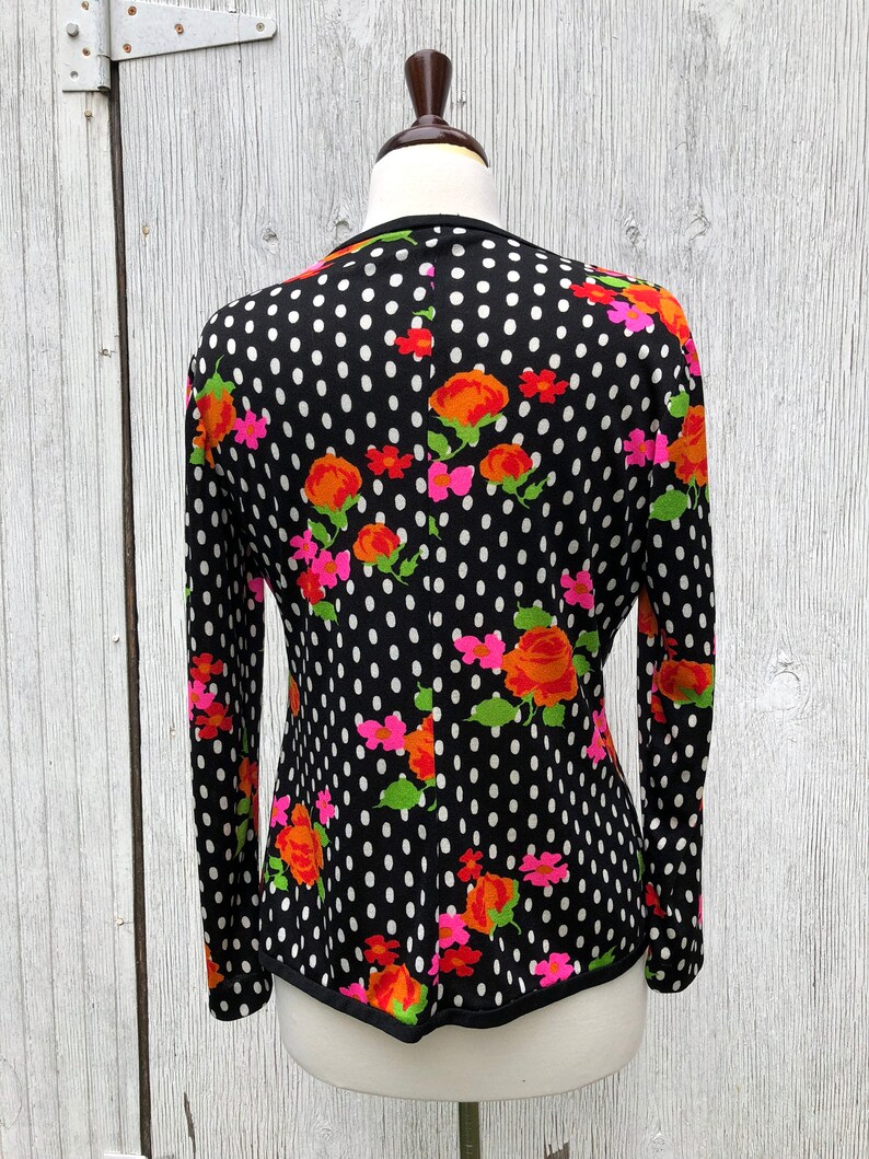60s 70s Lightweight Polyester Bolero Cardigan Black Polka Dot Neon Floral Size M L