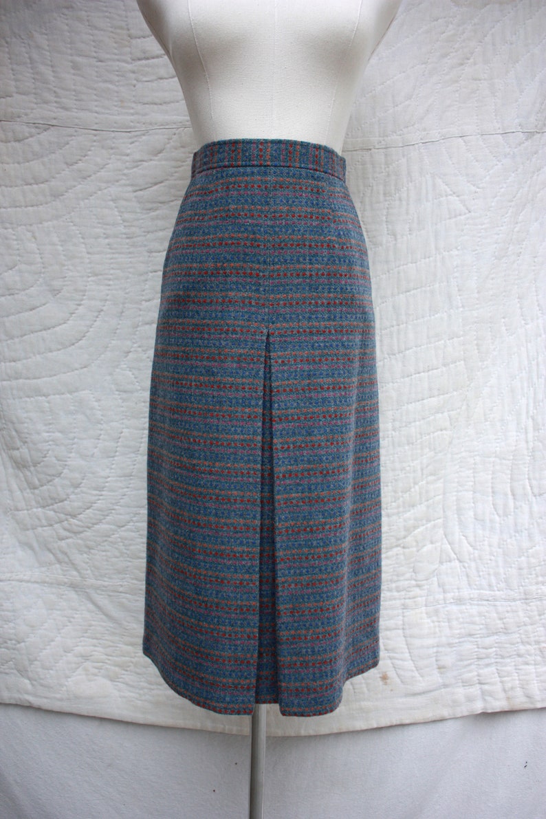 80s does 40s Moody Gray Wool Polka Dot Midi Skirt Preppy Size XS image 2