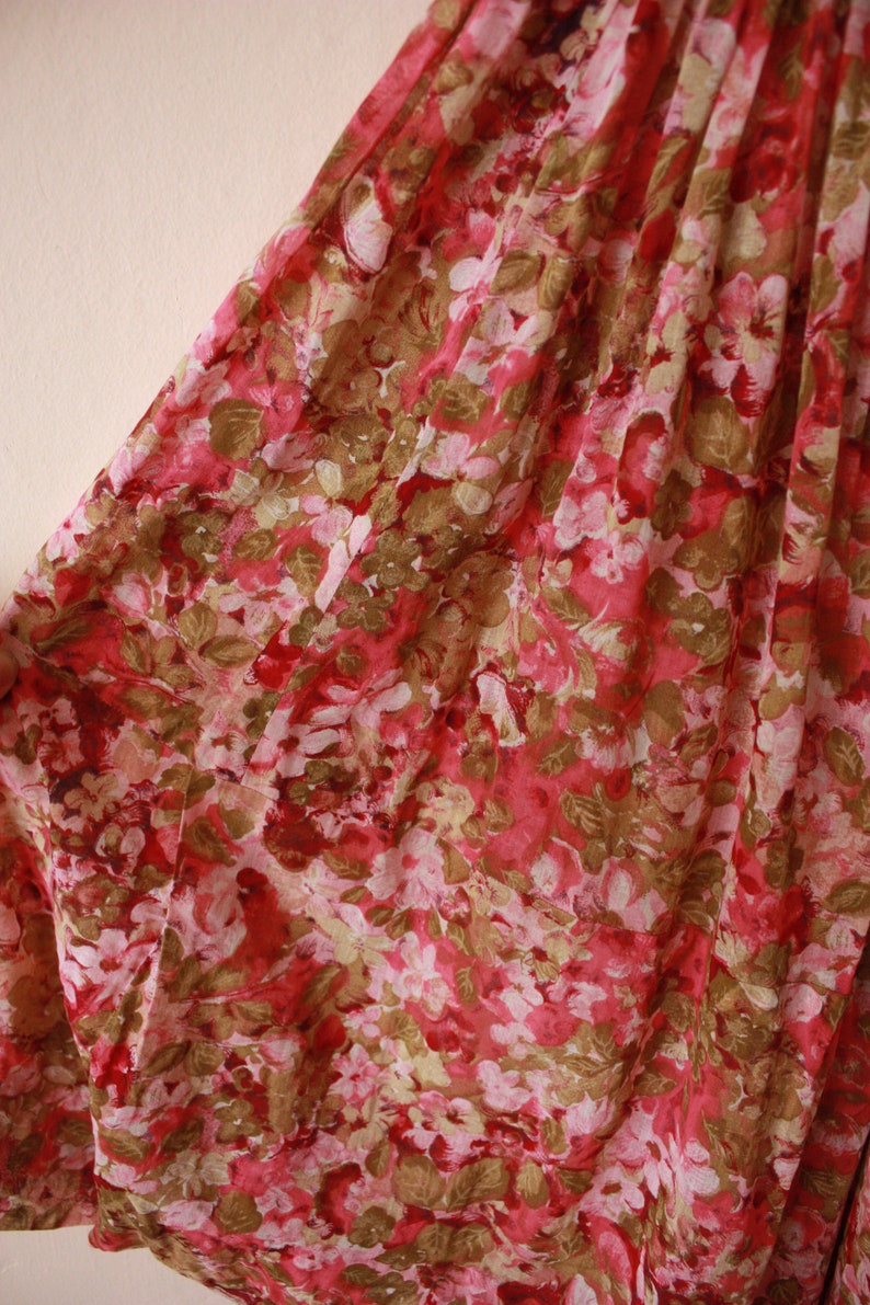 30s 40s Sheer Voile Floral Dress with Cap Dolman Sleeves Size XXS image 7