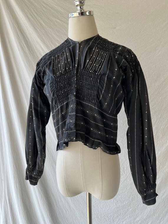 Antique Victorian Black Calico Blouse with Star P… - image 6