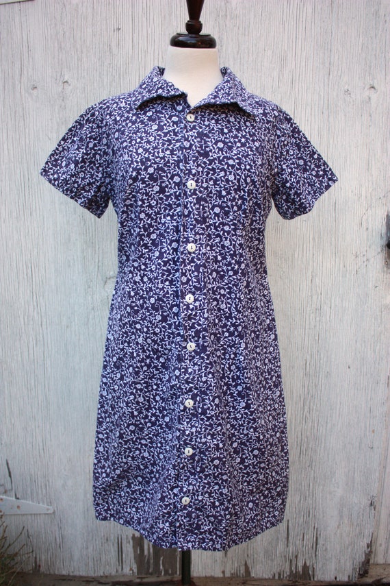 40s Blue and White Floral Cotton Shirt Dress Feed