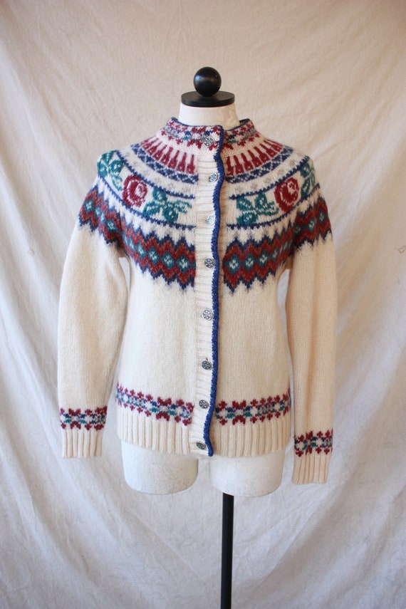 80s Woolrich Fair Isle Cardigan with Roses Size S 