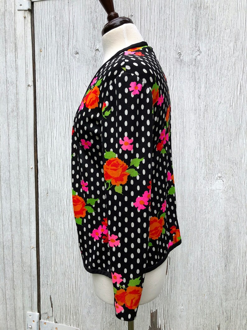 60s 70s Lightweight Polyester Bolero Cardigan Black Polka Dot Neon Floral Size M L