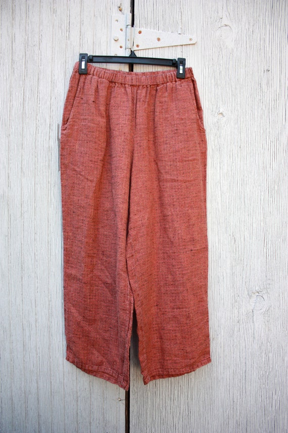 90s Flax Linen Culottes Cropped Pants Pink Size S