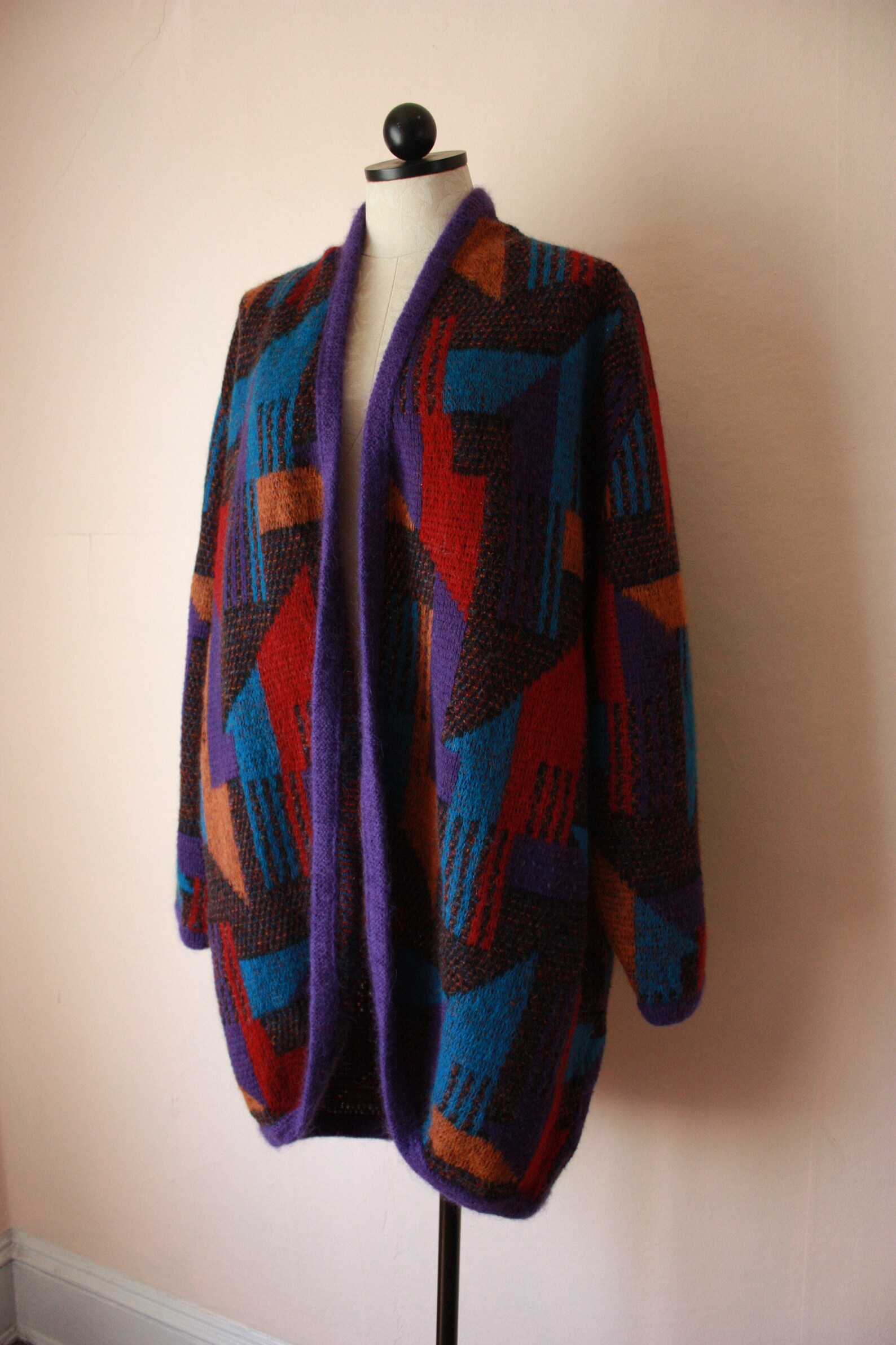 80s Geometric Cocoon Coatigan Sweater Duster Cardigan Wool | Etsy