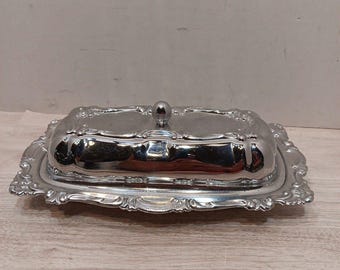 Stara posrebrzana maselniczka ze szklanym wkładem i pokrywką MCM