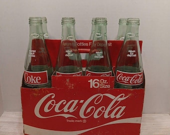 Stare butelki Coca-Coli w kolorze zielonym, 1 pinta, 16 uncji, zestaw 8 sztuk z etui