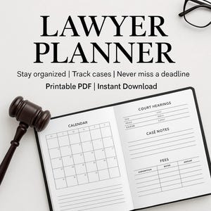 Lawyer Planner | Attorney Case Tracker | Printable Legal Planner PDF | Court Hearing Organizer Paralegal Law Firm Schedule