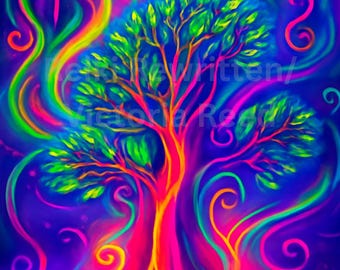 Celestial Tree of Life Art Print – Vibrant Abstract Tree (Digital Download)