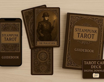 Steampunk Tarot Guidebook + Cheat Sheet | Printable 78-Card Meanings & Spreads | Digital Tarot Companion PDF