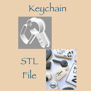 May include: Image features a white 3D-rendered key design and a collection of decorated cookies. The cookies include a key-shaped cookie, a cookie with the word "Rome", and other designs. The text "Keychain" and "STL File" are also present.