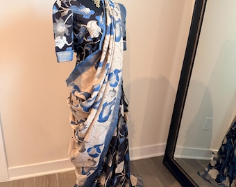 Half sarees/Langa voni Kalamkari Chennur Silk : Block Printed Indian Fabric