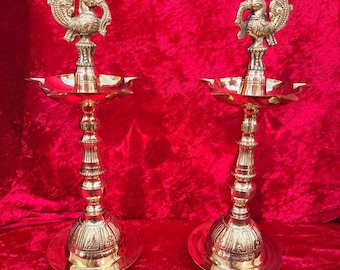 Brass Peacock Diyas set 11 inches