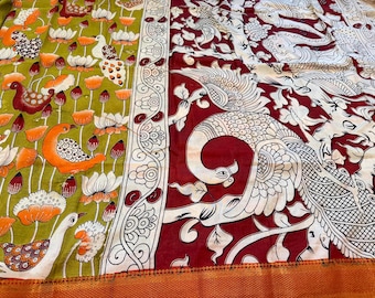 Kalamkari Chennur Silk Saree: Block Printed Indian Fabric