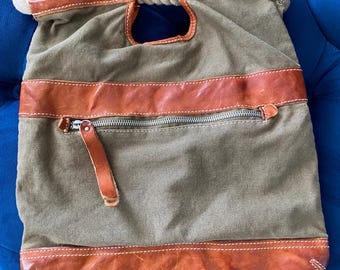 Bolso vintage Lands End con ribete de piel - Tonos tierra