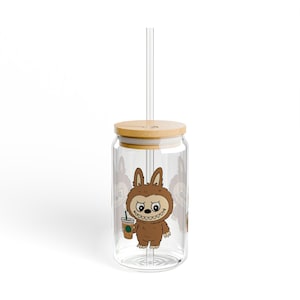 Labubu Sipper Glass, 16oz Beverage Container with Straw