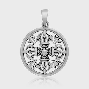 Sterling Silver Double Dorje Tibetan Pendant: Buddhist Vajra Spiritual Symbol