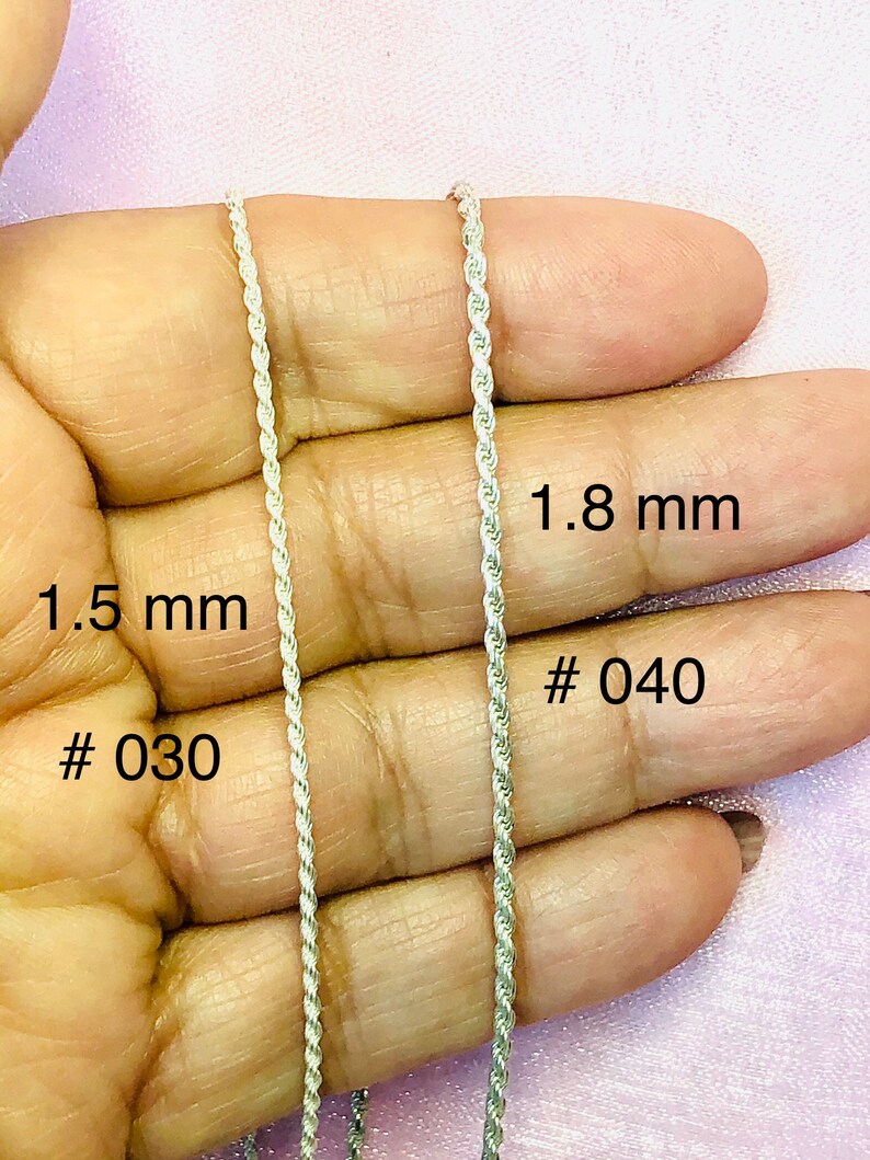 1.5 mm 24 Rope Chain STERLING SILVER W Free Shipping And Made In Italy 030
