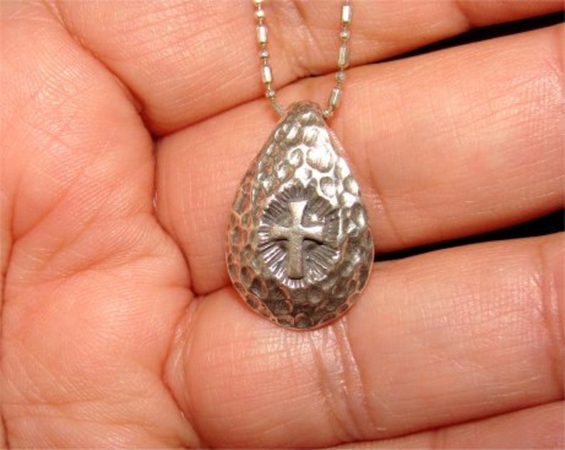 np lo Hammered STERLING CROSS Pendant