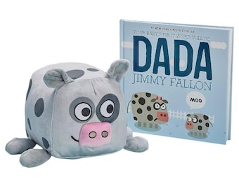 Kohl's Care Dada Jimmy Fallon Cow Plush Gray with Book, Brand New