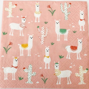 Napkins for Decoupage - Llamas Napkins TWO - Decoupage Tissue Llamas Cactus Flowers - Mixed Media Paper - Craft Paper - Card Making