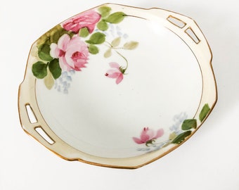 Nippon Hand Painted Candy Dish Pink Florals - Vintage Nippon Dish pink yellow green gold - Vintage nut dish