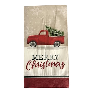 Christmas Red Pickup Truck Paper Napkins for Decoupage Crafts Journaling set of TWO - Christmas Tree Red Truck Holiday Napkins