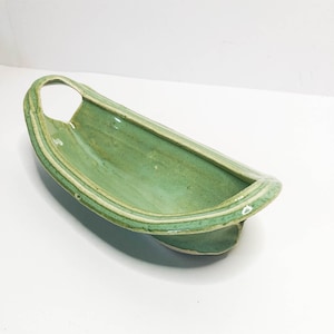 Green Pottery Succulent Dish - Low rectangular pottery dish - Lt. green handmade pottery bowl