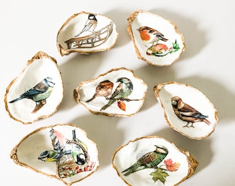 Oyster Shell Jewelry Dish Song Birds - Decoupage Oyster Trinket Dish - Bird Home Decor