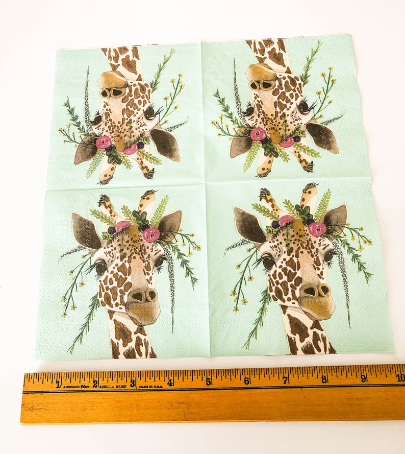 Craft Paper Napkins for Decoupage Giraffe with flowers Decoupage Tissue Mixed Media Paper Card Making TWO Giraffe Napkins