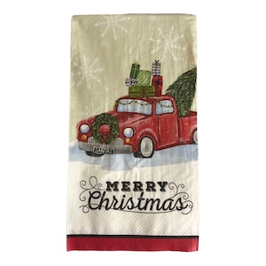 Christmas Red Pickup Truck Paper Napkins for Decoupage Crafts Journaling set of TWO - Christmas Tree Red Truck Holiday Napkins