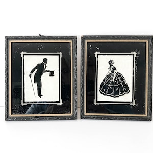 Reverse Painting Silhouettes - Framed Reverse Paintings Man & Woman - Victorian Style Reverse Painting Pictures