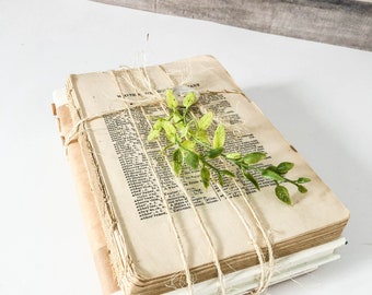 Decorative Book Stack - Vintage Dictionary Pages, Shelf Decor - Set of 3