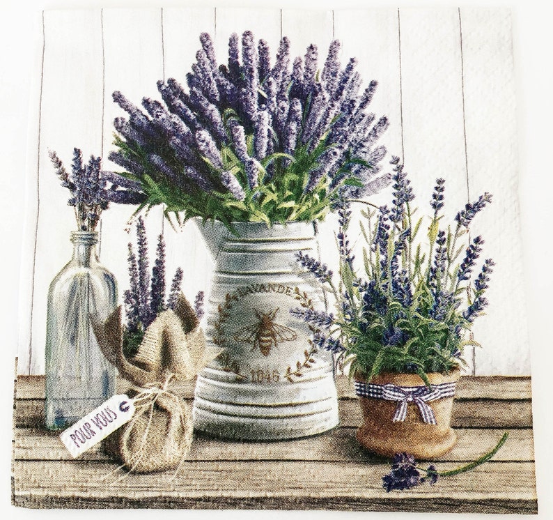 Lavender Flowers Napkins TWO Decoupage Tissue Farmhouse Etsy