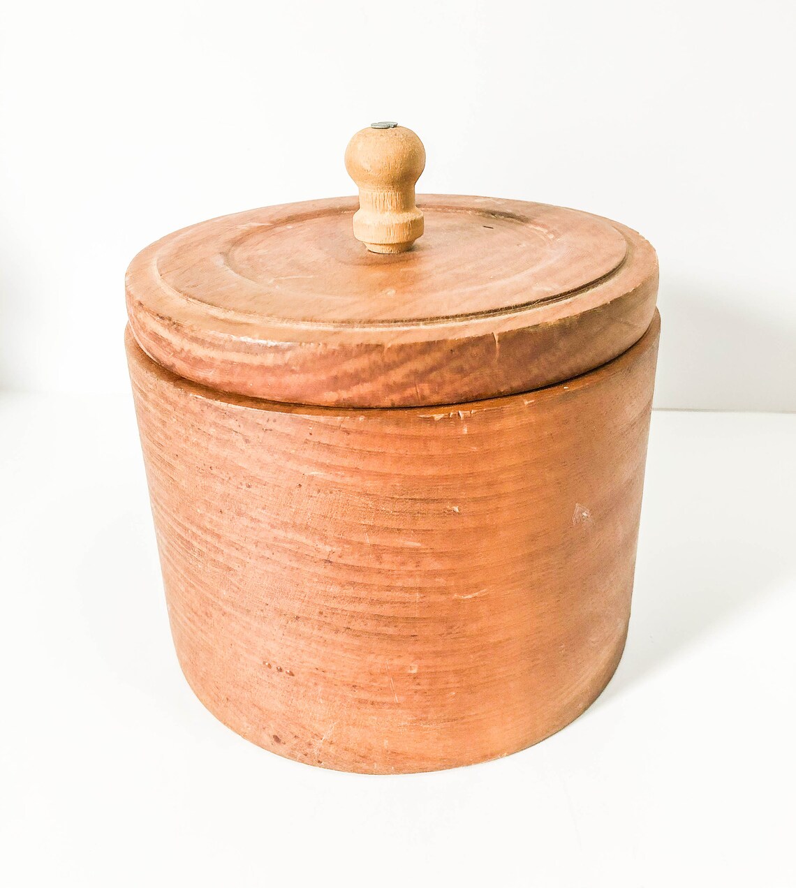 Vintage Wood Canister Round Carved Wood Canister Cylinder Etsy