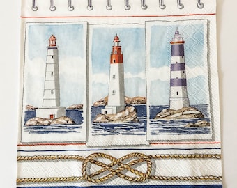 Paper Napkins for Decoupage Crafts Lighthouses set of TWO - Nautical Ocean beach theme Napkins - Decoupage Tissue