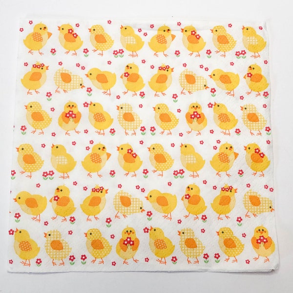 Paper Napkins for Decoupage Crafts Baby Chicks set of TWO - Easter Spring Napkins - Yellow chicks napkins