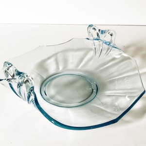 Fostoria Fairfax Blue Dish with handles - Vintage Light blue glass candy dish