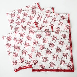 Paper Napkins for Decoupage Crafts - Red White Snowflake Napkins TWO - Red Geometric Decoupage Tissue - Craft Paper Napkins