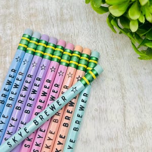 Set (10) Pastel Engraved School Pencils - Personalized Name Pencils - Custom Back to School Supplies - Teacher Gift - Kids School Pencil