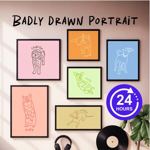 Personalisiertes Hundeportrait • Minimalistische Haustier Linie Kunst mit einfarbigem Hintergrund • Lustige schlecht gezeichnete Hunde Illustration • Digitaler Download