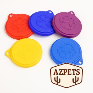 Silicone Pet Food Can Lids - Reusable Cat & Dog Wet Food Covers with Paw Print - Universal BPA-Can Tops  (Set of 5)