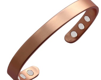 Earth Therapy Minimalist Matte Copper Magnetic Cuff Bracelet For Men and Women - Adjustable - Ultra Strength