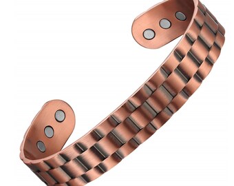 Pure Copper Ultra Strength Magnets Gear Cuff Bracelet - Adjustable - Heavyweight Steampunk Style - For Men & Women