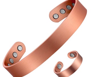 Earth Therapy Original Pure Copper Magnetic RING and GOLF Cuff Bracelet Set - Minimalist - Adjustable - For Men and Women - Ultra Strength