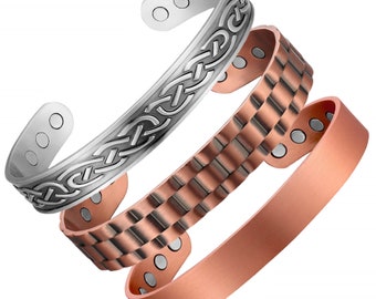 Earth Therapy Original Pure Copper Magnetic Cuff Bracelets - Gear, Celtic Pewter, + Golf Style for Men & Women - Adjustable - Ultra Strength