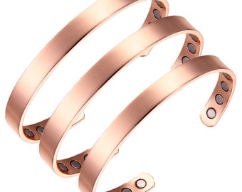 The Original 100% Pure Copper Magnetic Cuff Shiny Minimalist Bracelet - Adjustable - for Men and Women - 3 Cuff Value Set - Ultra Strength