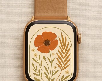 Boho Floral Poppy Apple Watch Face | Minimal Botanical Watch Wallpaper | HueNestStudio Digital Download